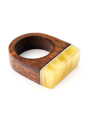 Brazilwood Ring With Honey Amber The Indonesia, Ring Size: 6 / 16.5, image , picture 3