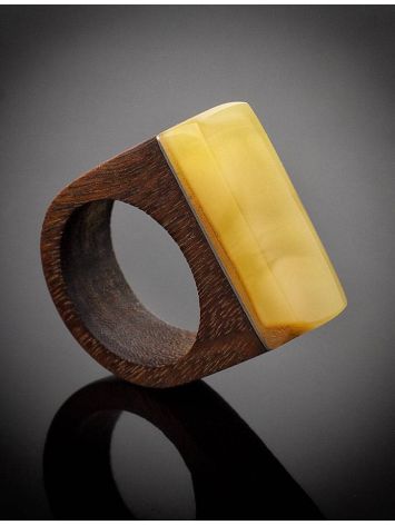Brazilwood Ring With Honey Amber The Indonesia, Ring Size: 6 / 16.5, image , picture 2