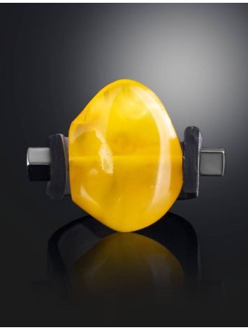 Unisex Rubber Ring With Natural Amber The Grunge, Ring Size: / 23, image , picture 2