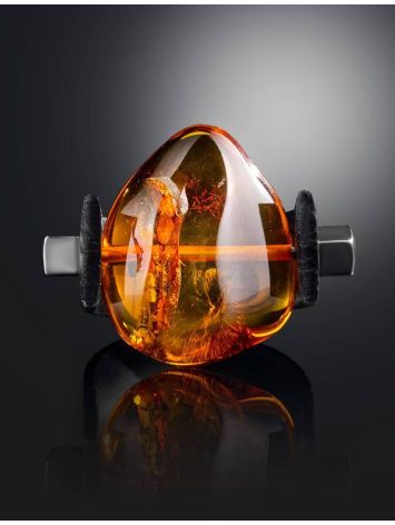 Unisex Rubber Ring With Bright Amber The Grunge, Ring Size: / 23, image , picture 2