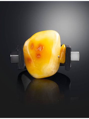 Unisex Rubber Ring With Organic Cut Amber The Grunge, Ring Size: / 23, image , picture 2