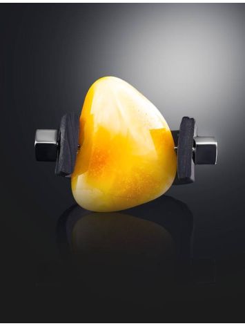 Unisex Rubber Ring With Amber Centerpiece The Grunge, Ring Size: 13 / 22, image , picture 2