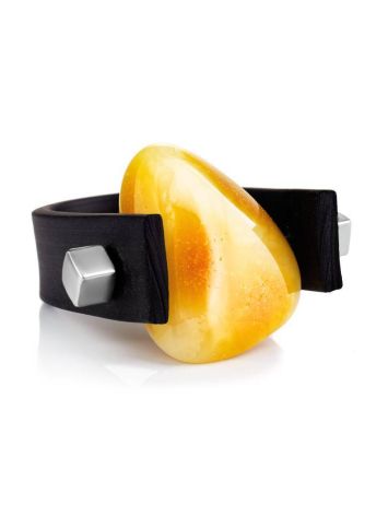 Unisex Rubber Ring With Amber Centerpiece The Grunge, Ring Size: 13 / 22, image , picture 3