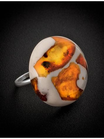 Adjustable Ring With Cognac Amber And White Polymer The Dalmatian, Ring Size: Adjustable, image , picture 2