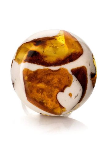 Adjustable Ring With Cognac Amber And White Polymer The Dalmatian, Ring Size: Adjustable, image , picture 3