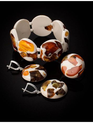 Adjustable Ring With Cognac Amber And White Polymer The Dalmatian, Ring Size: Adjustable, image , picture 5