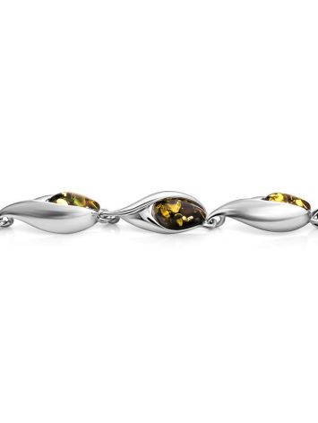 Green Amber Link Bracelet In Sterling Silver The Peony, image , picture 3