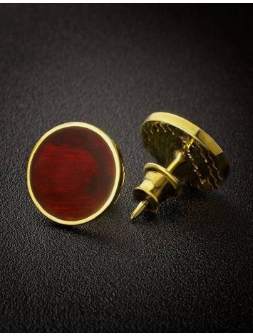 Round Gold Plated Silver Amber Studs The Monaco, image , picture 2