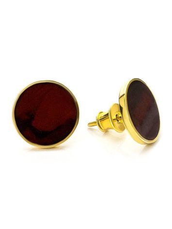 Round Gold Plated Silver Amber Studs The Monaco, image , picture 3