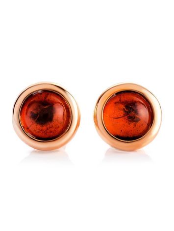 Charming Gold-Plated Silver Studs With Cognac Amber The Berry, image , picture 3