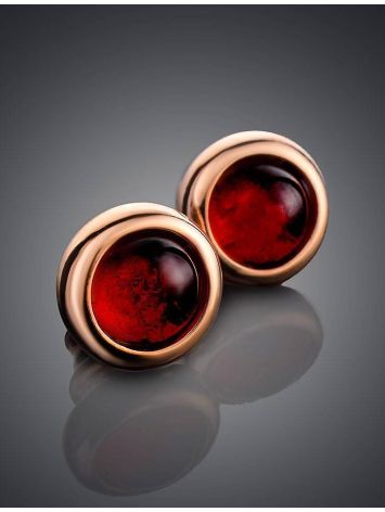 Adorable Cherry Amber Studs In Gold-Plated Silver The Berry, image , picture 2
