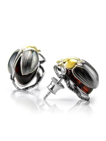 Amber Stud Earrings In Sterling Silver The Scarab, image , picture 4