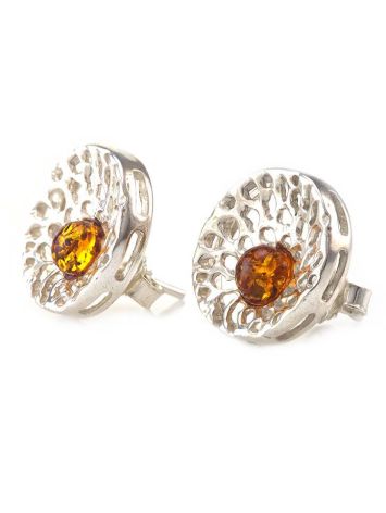 Ultra Feminine Silver Studs With Cognac Amber The Venus, image , picture 3