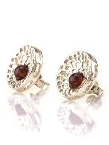 Lovely Round Silver Studs With Cherry Amber The Venus, image , picture 3