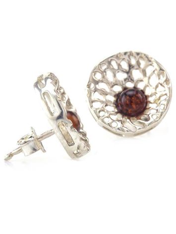 Lovely Round Silver Studs With Cherry Amber The Venus, image , picture 5
