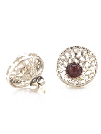 Lovely Round Silver Studs With Cherry Amber The Venus, image , picture 4