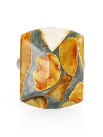 Multicolor Adjustable Ring With Honey Amber And Jewelry Polymer The Dalmatian, Ring Size: Adjustable, image , picture 3