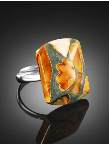Multicolor Adjustable Ring With Honey Amber And Jewelry Polymer The Dalmatian, Ring Size: Adjustable, image , picture 2
