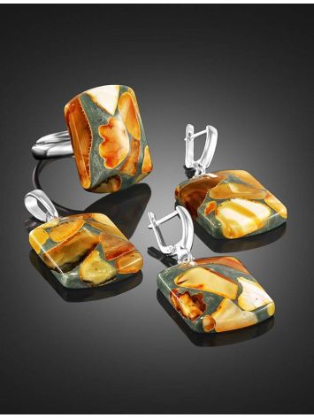 Multicolor Adjustable Ring With Honey Amber And Jewelry Polymer The Dalmatian, Ring Size: Adjustable, image , picture 4