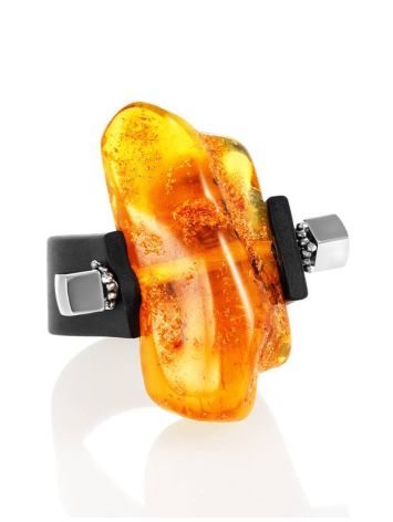 Rubber Adjustable Ring With Bold Amber Centerpiece The Grunge, Ring Size: 10 / 20, image , picture 3