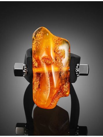 Rubber Adjustable Ring With Bold Amber Centerpiece The Grunge, Ring Size: 10 / 20, image , picture 2