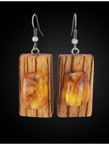 Handmade Zebrano Wood Earrings With Lemon Amber The Indonesia, image , picture 2