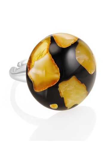 Honey Amber Open Ring With Dark Polymer The Dalmatian, Ring Size: Adjustable, image , picture 3