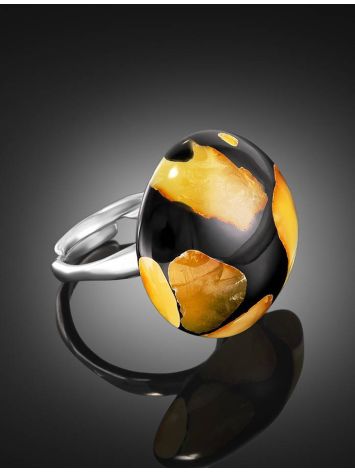 Honey Amber Open Ring With Dark Polymer The Dalmatian, Ring Size: Adjustable, image , picture 2