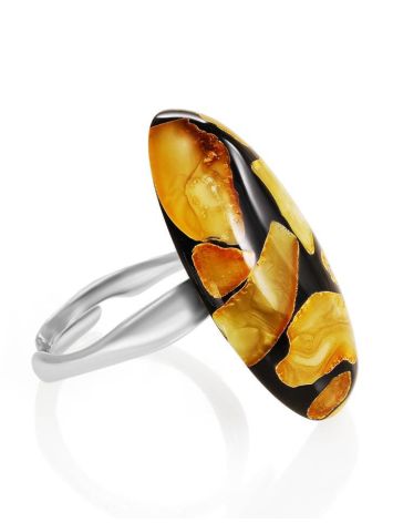 Multicolor Open Ring With Honey Amber And Dark Polymer The Dalmatian, Ring Size: Adjustable, image , picture 3