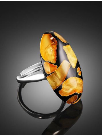 Multicolor Open Ring With Honey Amber And Dark Polymer The Dalmatian, Ring Size: Adjustable, image , picture 2