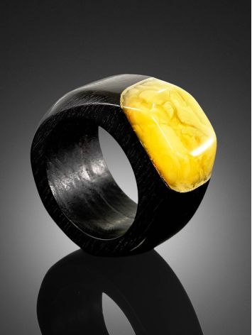 Eco Style Wooden Ring With lemon Amber The Indonesia, Ring Size: 6.5 / 17, image , picture 2