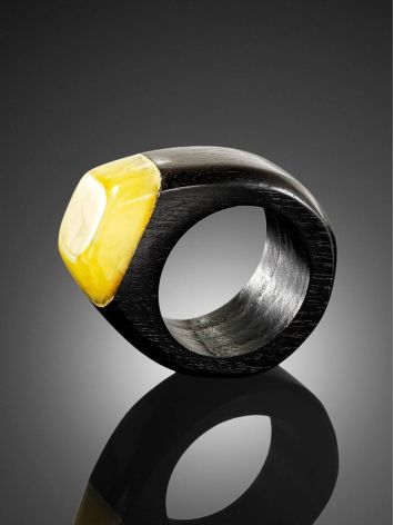 Eco Style Wooden Ring With lemon Amber The Indonesia, Ring Size: 6.5 / 17, image , picture 4