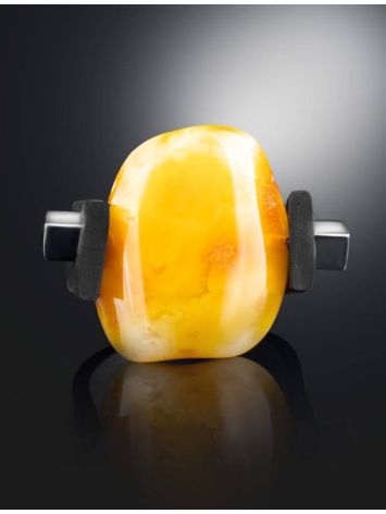 One Size Unisex Ring With Natural Cut Amber The Grunge, Ring Size: / 23, image , picture 2