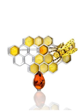 Multicolor Amber Brooch In Sterling Silver The Bee, image , picture 3