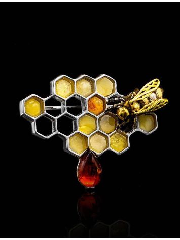 Multicolor Amber Brooch In Sterling Silver The Bee, image , picture 2