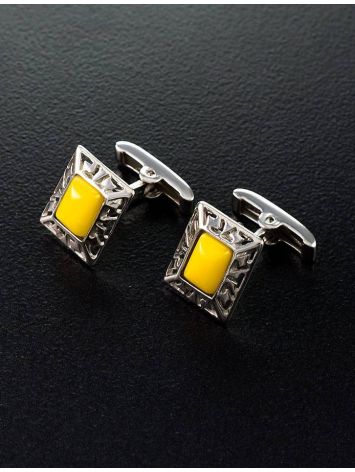Bold Honey Amber Cufflinks In Sterling Silver The Ithaca, image , picture 5
