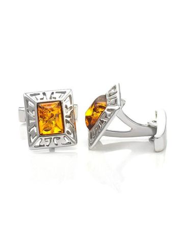 Stylish Geometric Cufflinks With Cognac Amber In Silver The Ithaca, image , picture 4