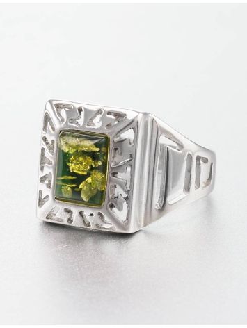 Bold Silver Signet Ring With Green Amber The Ellas, Ring Size: 7 / 17.5, image , picture 3