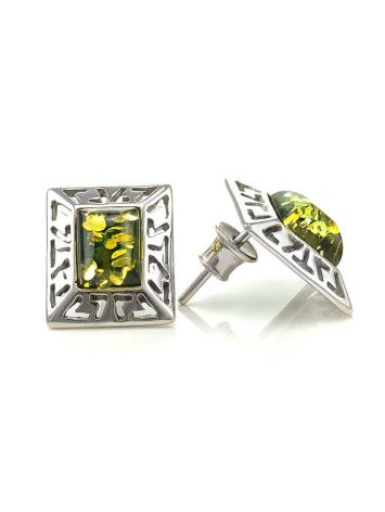 Elegant Silver Stud Earrings With Green Amber The Ithaca, image , picture 4