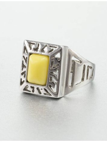 Bold Geometric Honey Amber Ring In Sterling Silver The Ellas, Ring Size: 12 / 21.5, image , picture 4