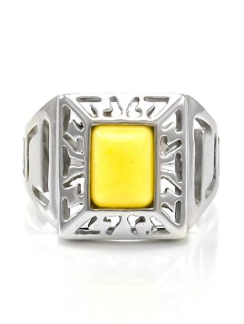 Bold Geometric Honey Amber Ring In Sterling Silver The Ellas, Ring Size: 12 / 21.5, image , picture 3