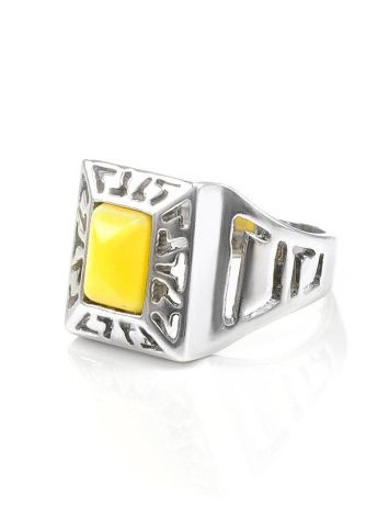 Bold Geometric Honey Amber Ring In Sterling Silver The Ellas, Ring Size: 12 / 21.5, image , picture 5