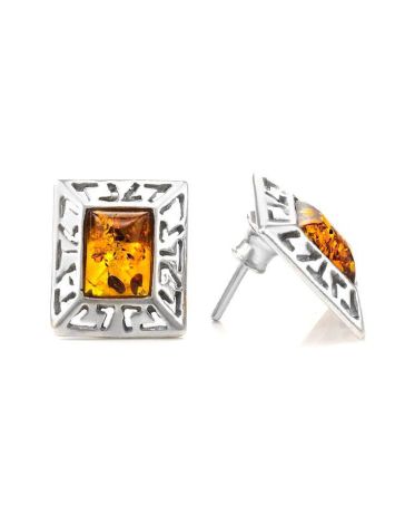 Geometric Cognac Amber Studs In Sterling Silver The Ithaca, image , picture 2