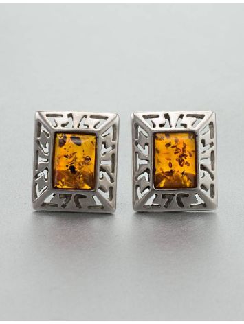 Geometric Cognac Amber Studs In Sterling Silver The Ithaca, image , picture 4