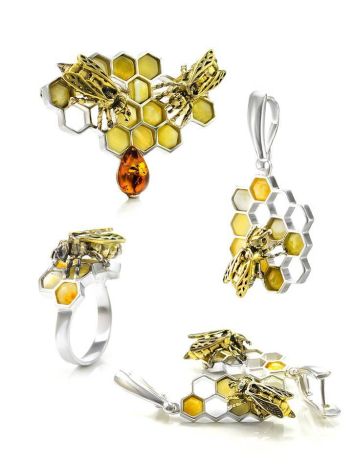 Designer Amber Brooch In Sterling Silver The Bee, image , picture 7