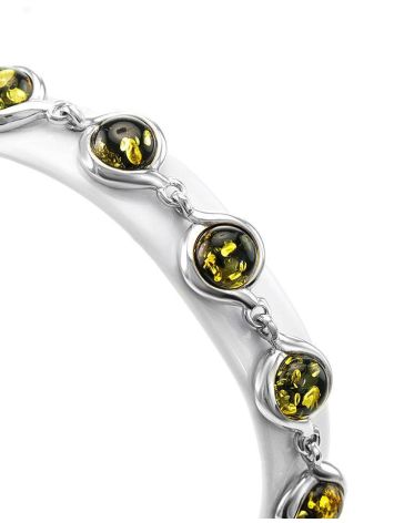 Silver Link Bracelet With Green Amber The Berry, image , picture 2