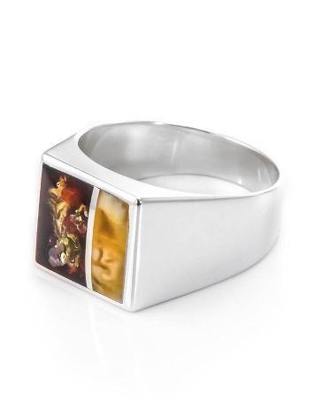 Sterling Silver Signet Ring With Multicolor Amber The London, Ring Size: / 22.5, image , picture 4