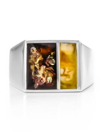 Sterling Silver Signet Ring With Multicolor Amber The London, Ring Size: / 22.5, image , picture 3