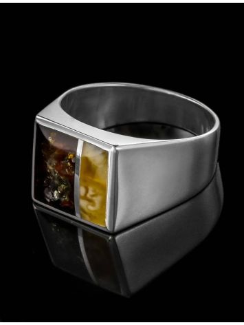 Sterling Silver Signet Ring With Multicolor Amber The London, Ring Size: / 22.5, image , picture 2