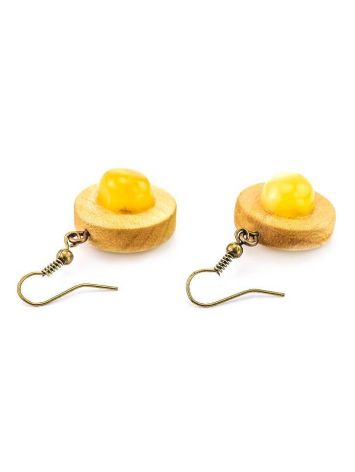 Handcrafted Fish Hook Earring With Honey Amber And Wood The Indonesia, image , picture 4